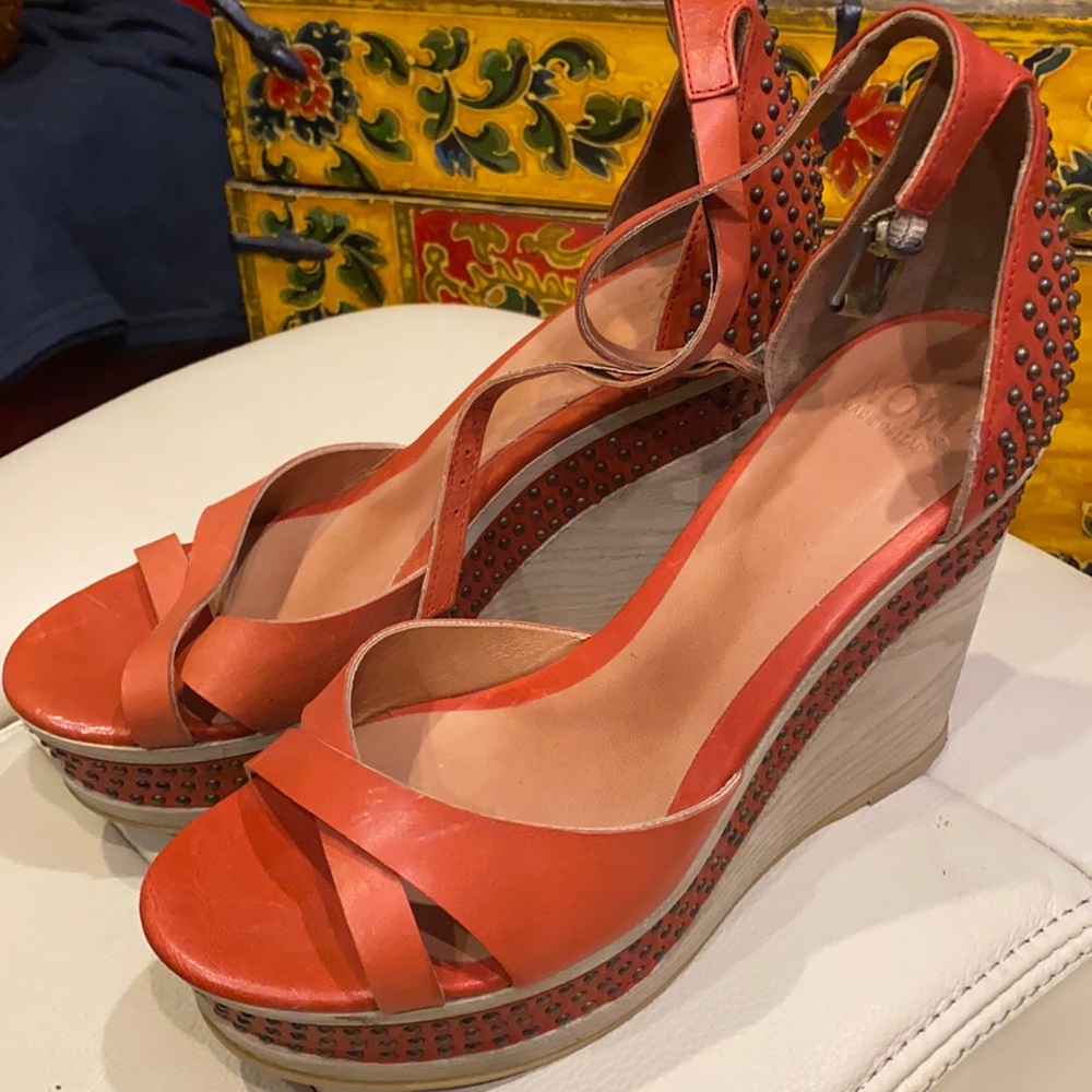 N.O.W. Wedge sandals w ankle strap and studs NWOT